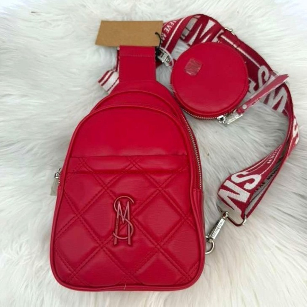 Steve Madden Red Quilted Sling Bag Crossbody Backpack With Coin Pouch New